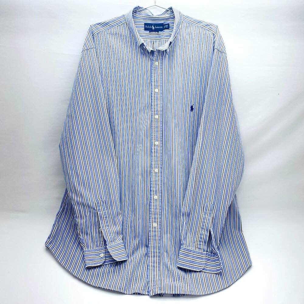 Polo Ralph Lauren Mens Button Down Blue White Black Yellow Stripes TALL 2XLT